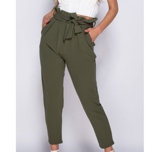 High waisted paper bag pants